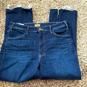 MOTHER lil hustler frayed high waist ankle bootcut jeans